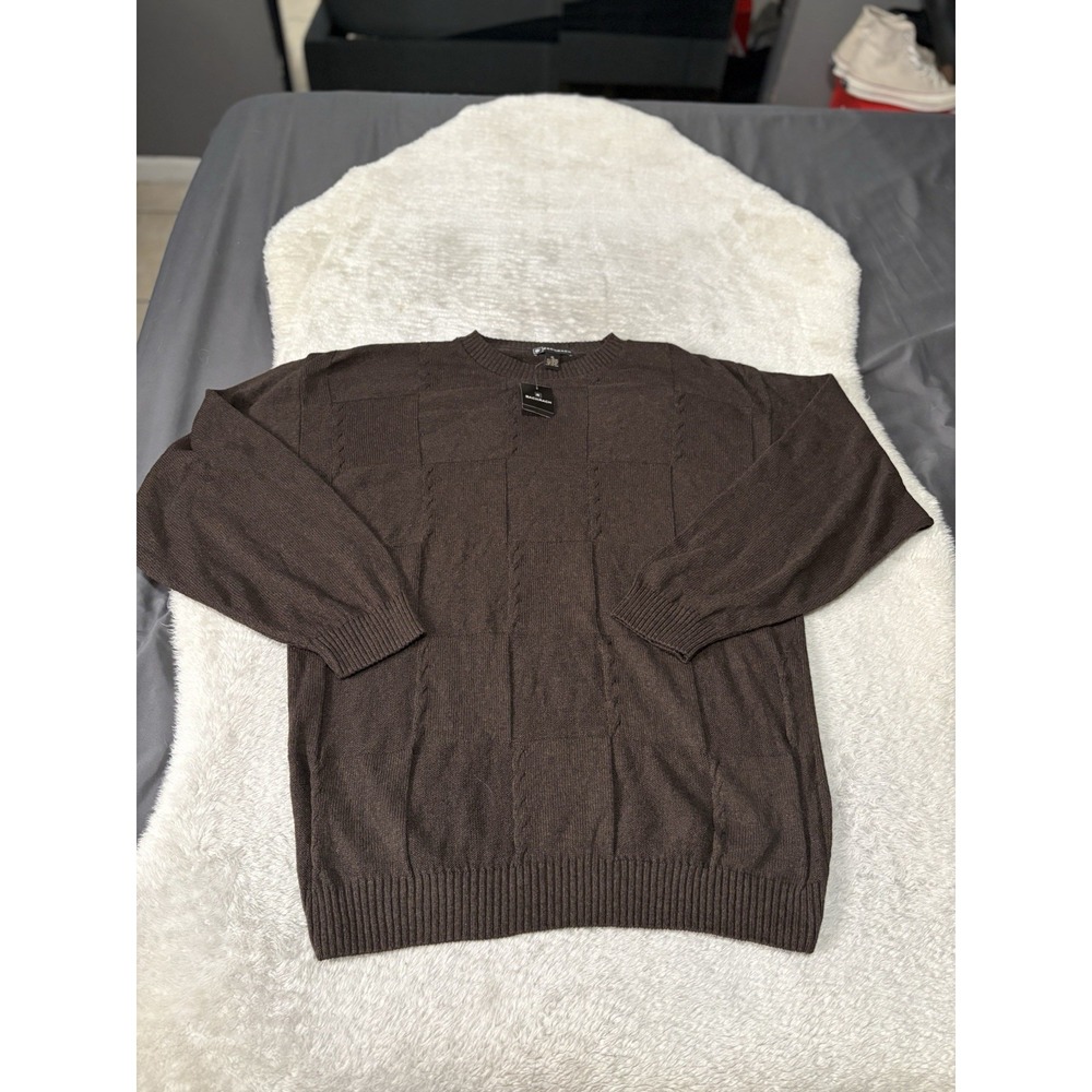 New Bachrach Brown Crewneck Cotton Sweater‎ Checkered Size XL